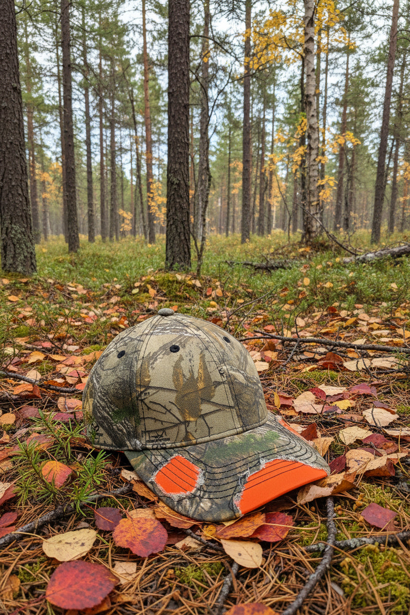 Personalized hunting cap with leather patch