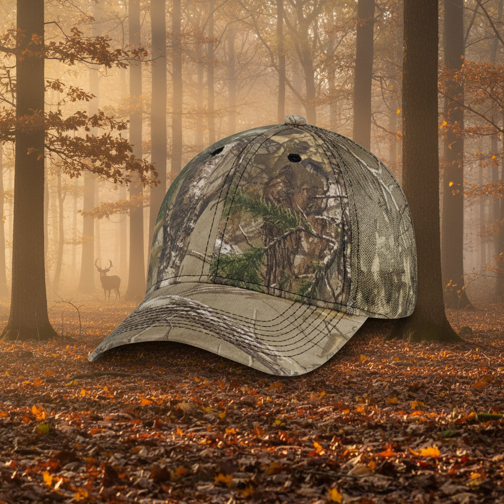 Personalized hunting cap with leather patch