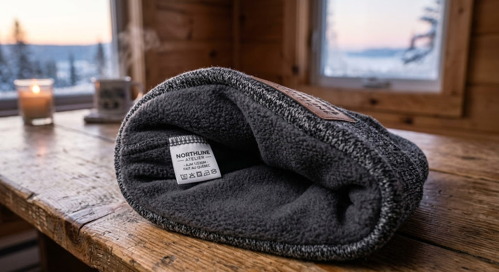 Beanie with engraved leather patch
