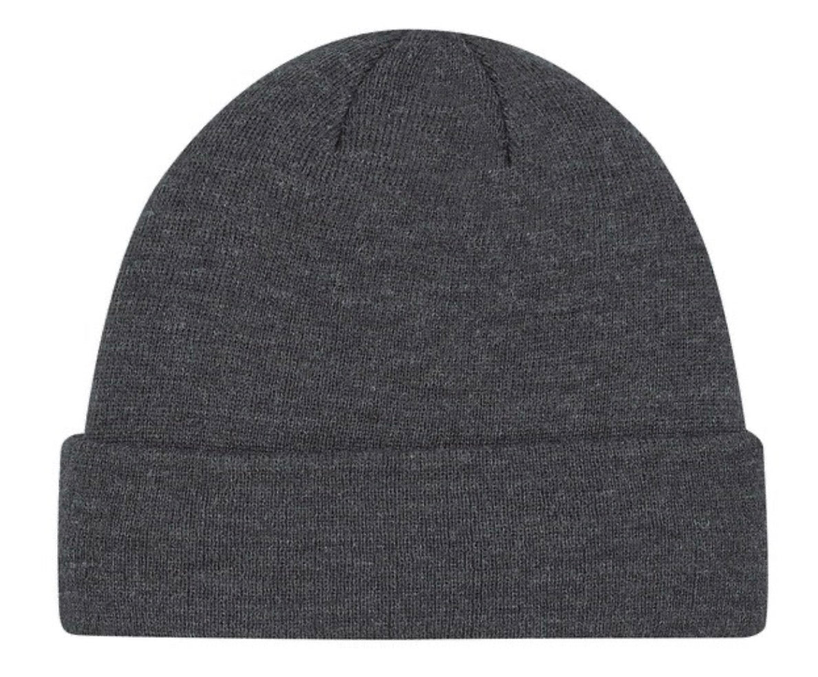 Beanie with engraved leather patch