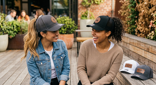 Casquette femme avec patch en cuir personnalisée au laser