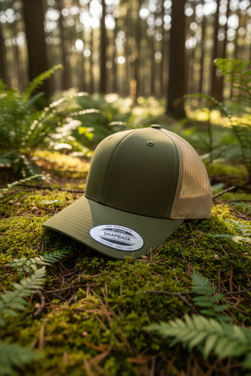 Cap with engraved leather patch