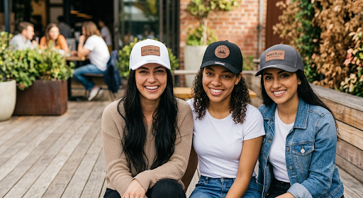 Casquette femme avec patch en cuir personnalisée au laser