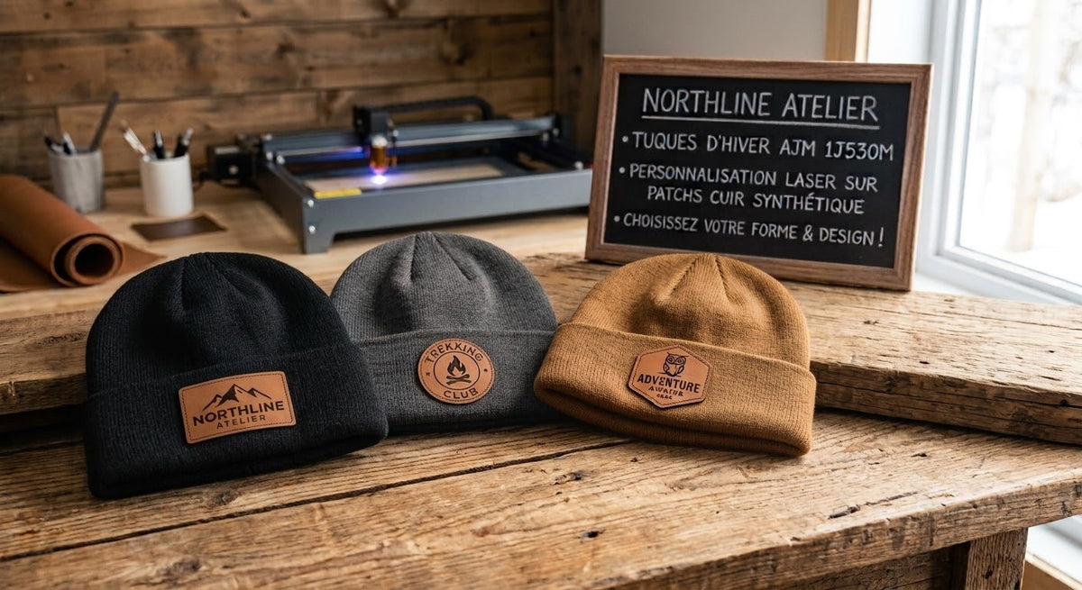 Beanie with engraved leather patch