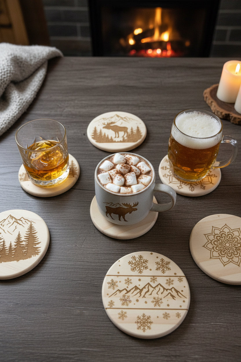 Sous-verre de bois gravé