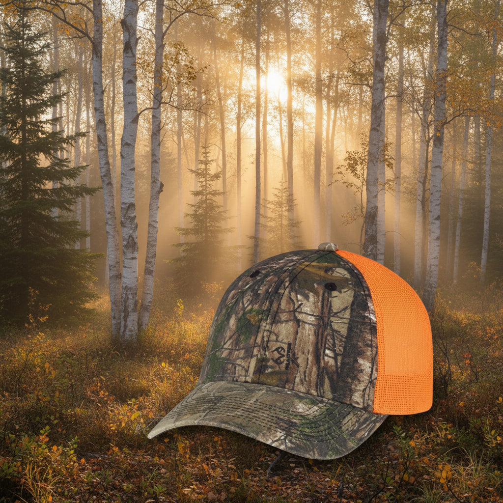 Personalized hunting cap with leather patch