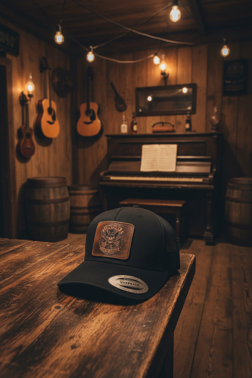 Casquette avec patch de cuir gravé