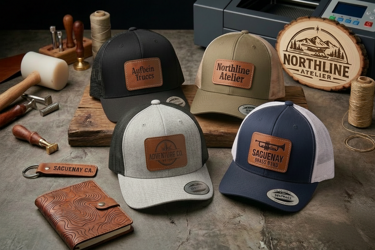 Cap with engraved leather patch