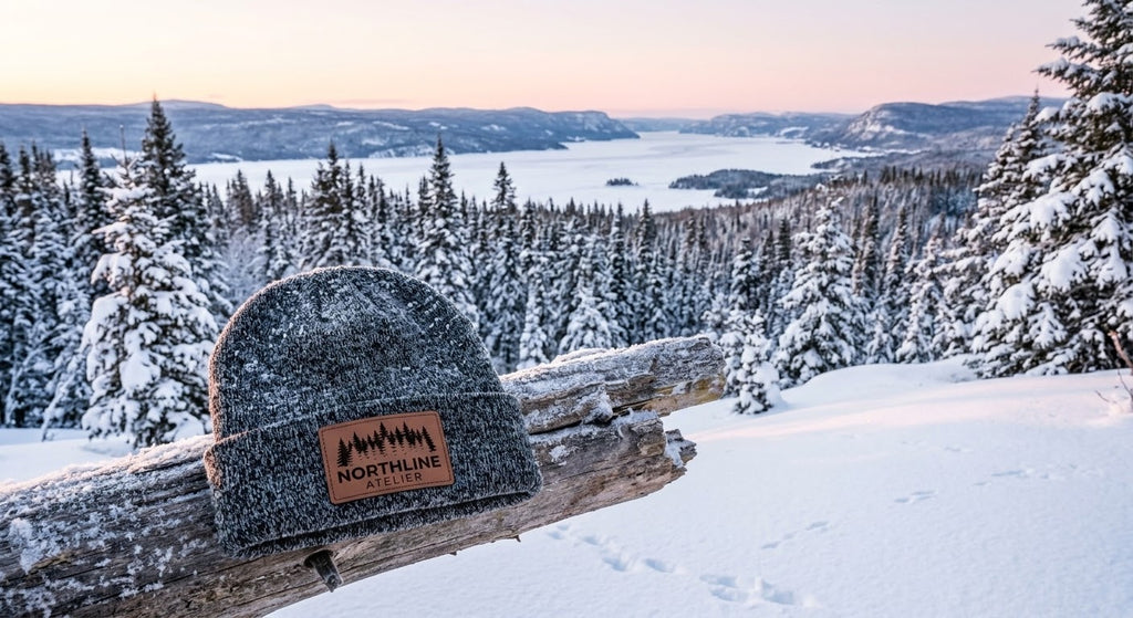 Beanie with engraved leather patch