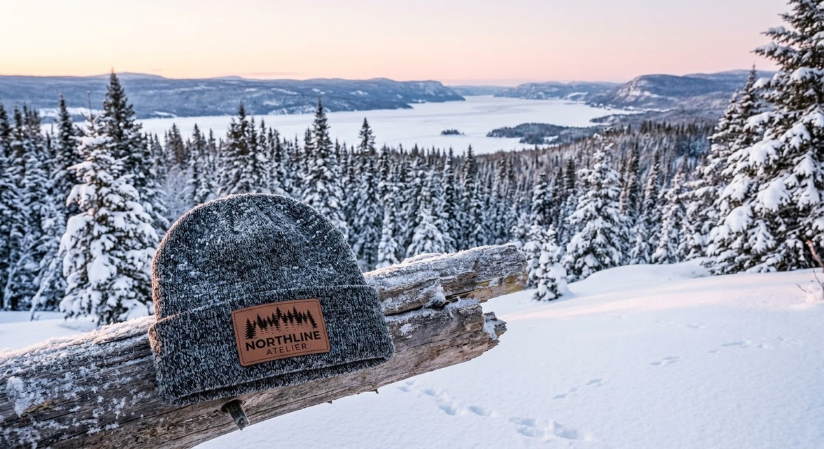 Beanie with engraved leather patch